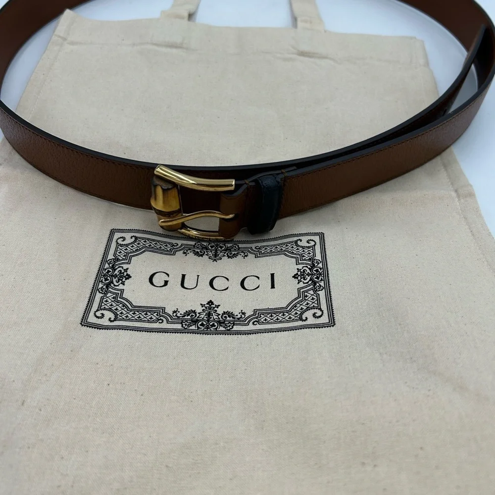Men's Gucci brown leather belt with bamboo buckle size 110 cm/44 inches